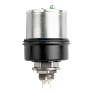 HAPTICORE 34-P002X3 high-performance rotary haptic actuator without a mounted cover. The actuator features a reinforced metal shaft and a metal outer casing, making it the perfect choice for heavy-duty applications such as industrial machinery.