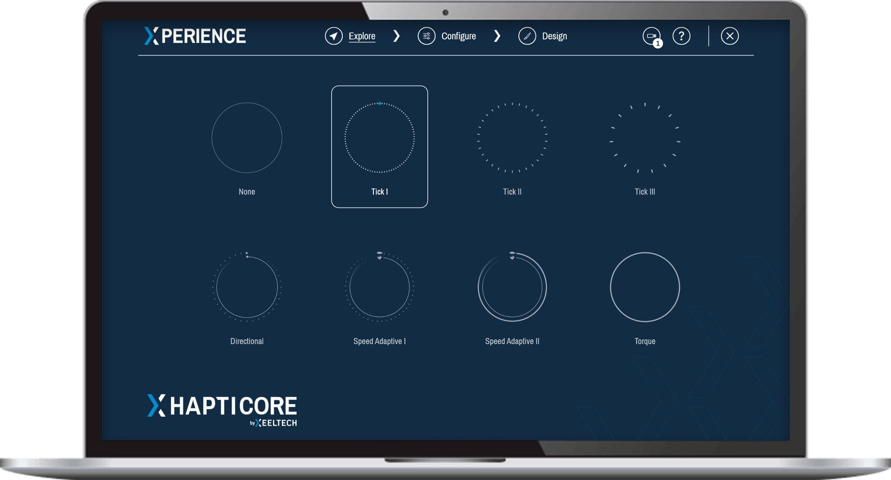 Notebook, running the HAPTICORE Xperience demonstration software to test various haptic feedback patterns with your rotary haptic actuator.